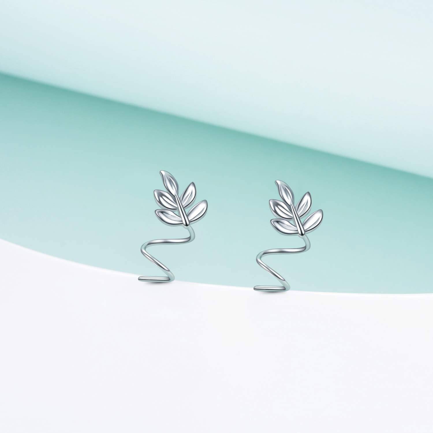 Sterling Silver Leaf Ear Climber Earrings – Lightweight Nature-Inspired Studs