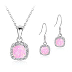 Sterling Silver Pink Opal Necklace and Drop Earrings Set – Halo Jewellery