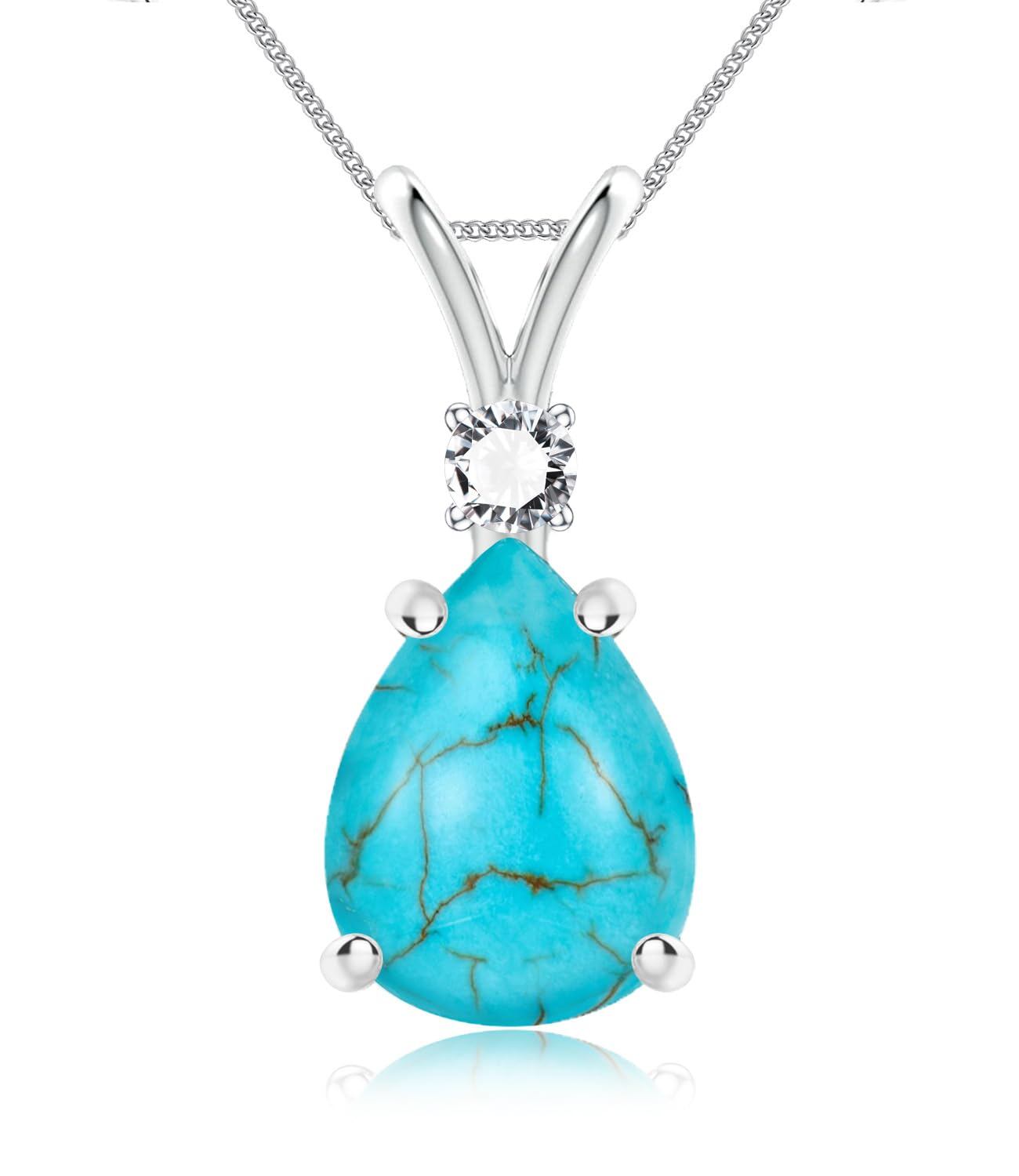 Sterling Silver Natural Turquoise Teardrop Necklace – Minimalist Pendant