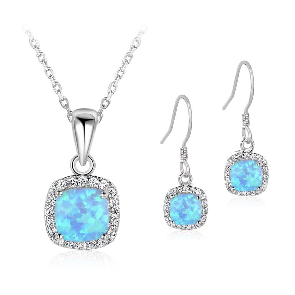 Sterling Silver Pink Opal Necklace and Drop Earrings Set – Halo Jewellery