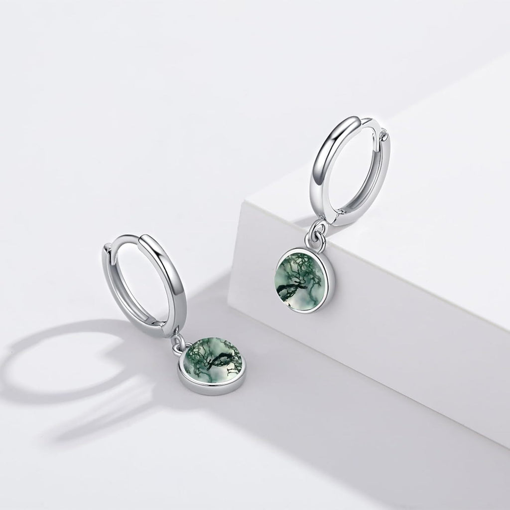 Green Tree Charm Hoop Earrings