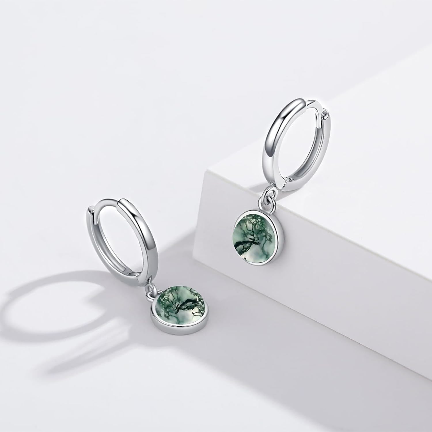 Green Tree Charm Hoop Earrings