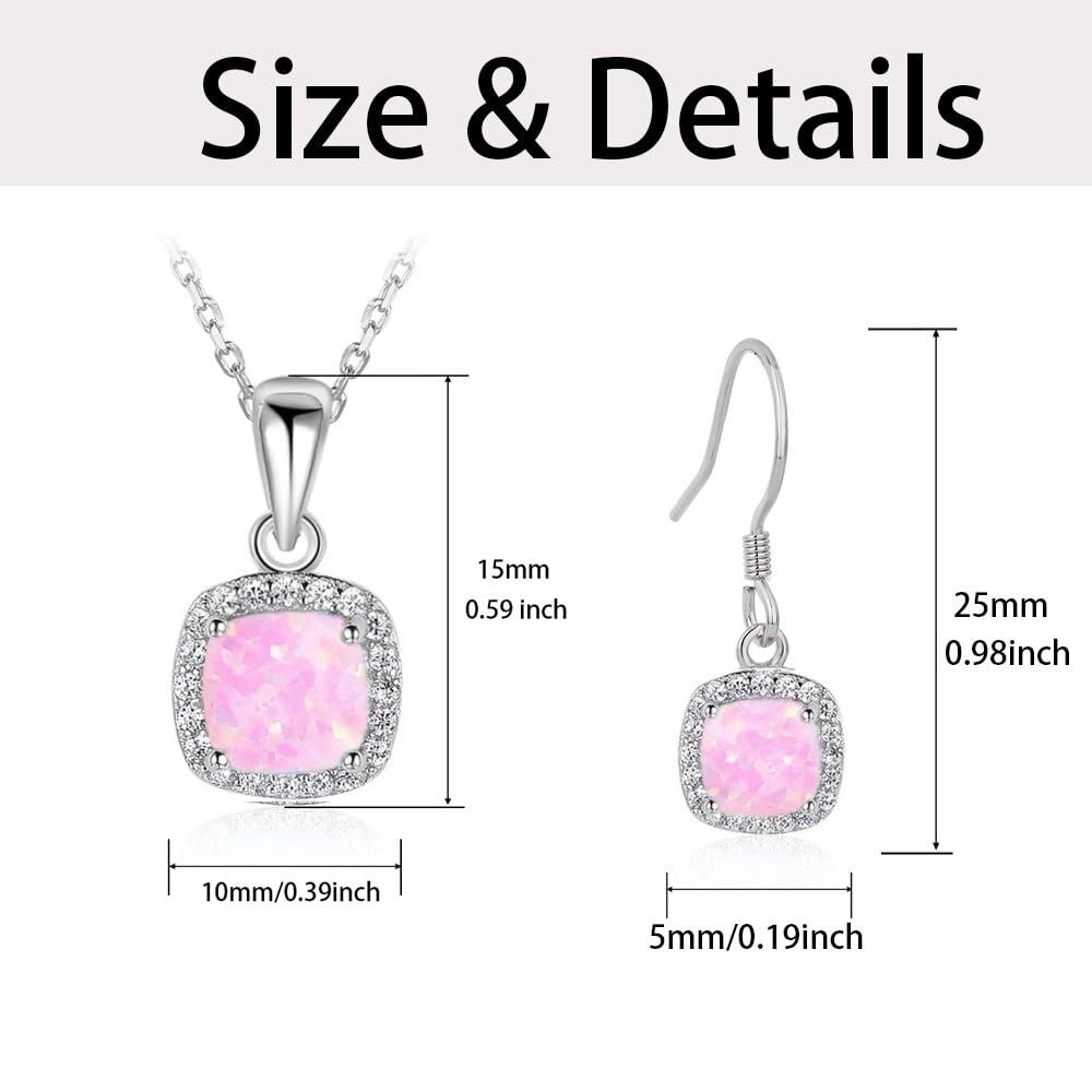 Sterling Silver Pink Opal Necklace and Drop Earrings Set – Halo Jewellery