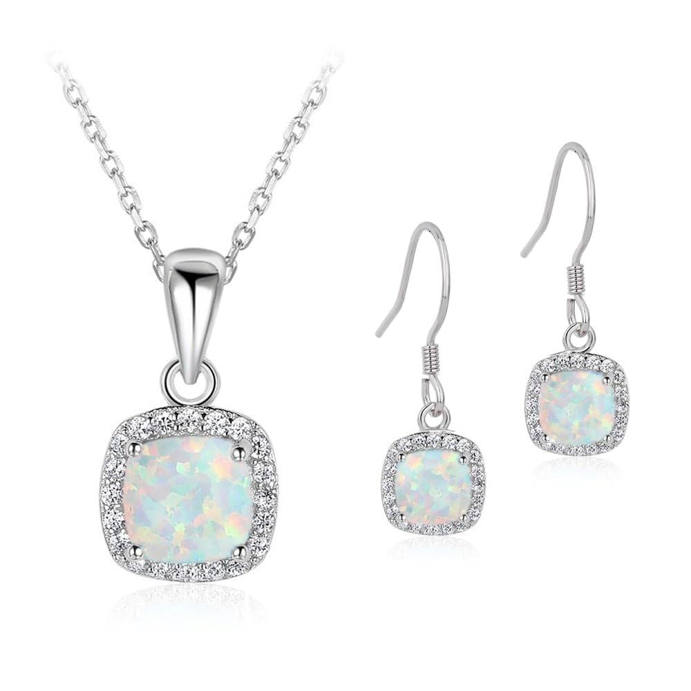 Sterling Silver Pink Opal Necklace and Drop Earrings Set – Halo Jewellery