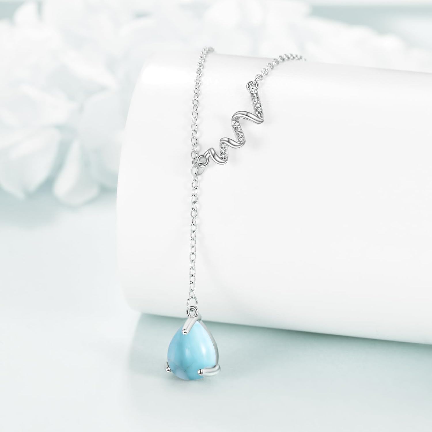 Aquamarine Drop Lariat Necklace