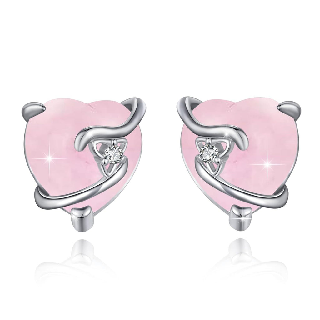 Pink Heart Stud Earrings With Zircon Center
