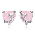 Pink Heart Stud Earrings With Zircon Center