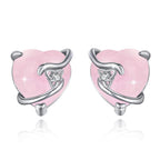 Pink Heart Stud Earrings With Zircon Center