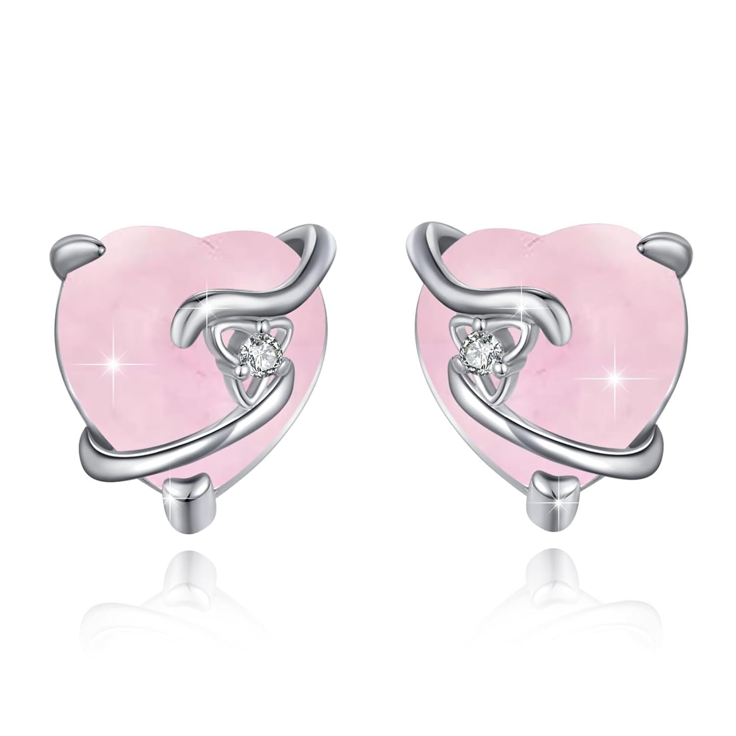 Pink Heart Stud Earrings With Zircon Center