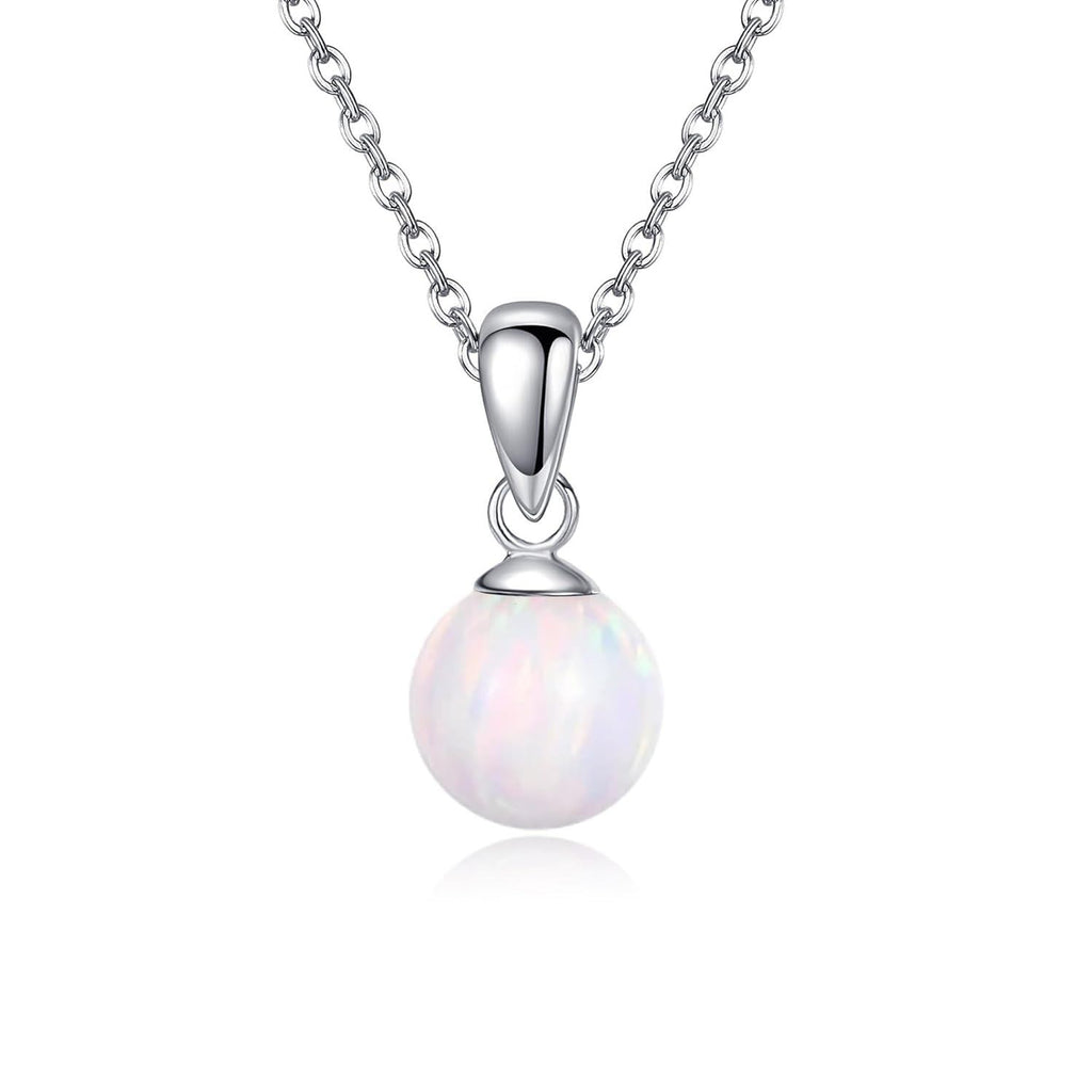 Sterling Silver White Opal Ball Pendant Necklace – October Birthstone