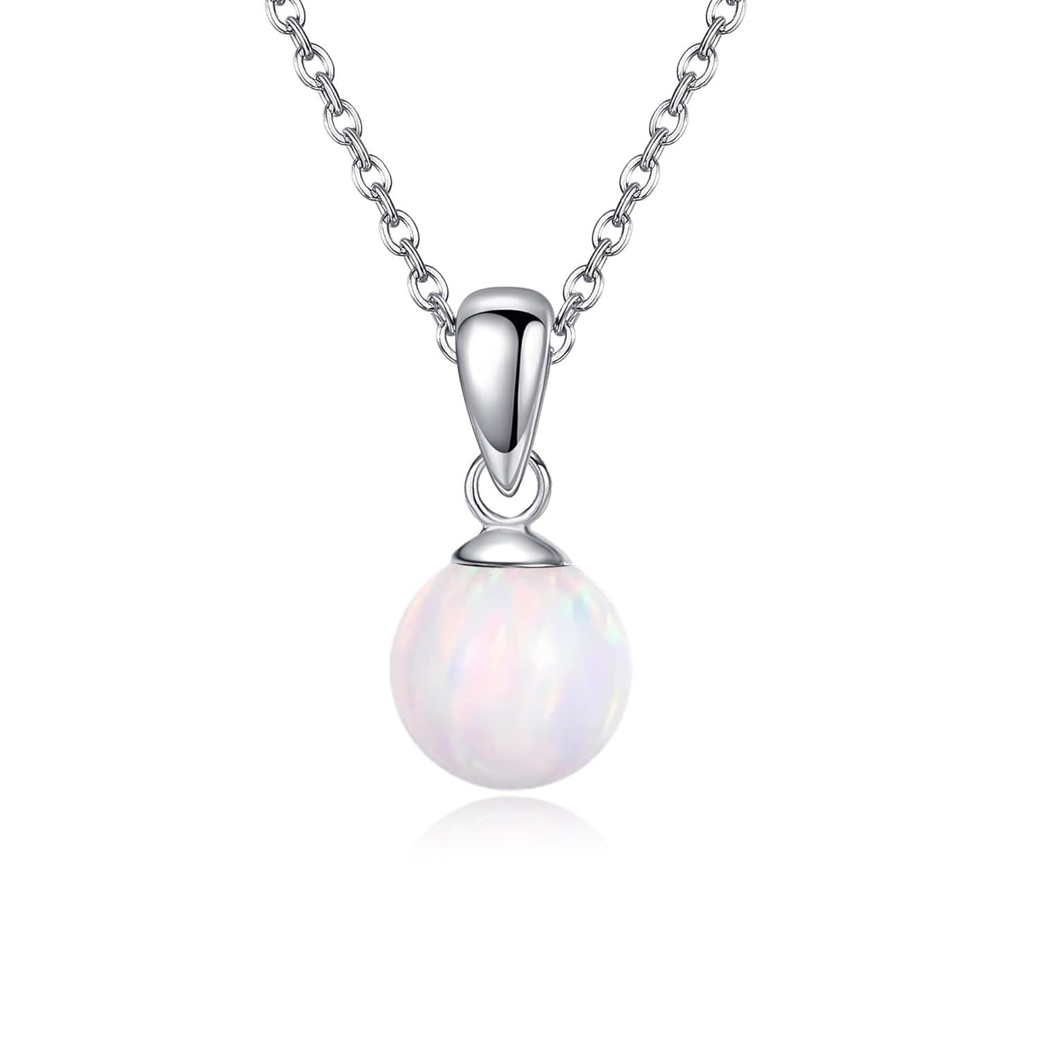 Sterling Silver White Opal Ball Pendant Necklace – October Birthstone