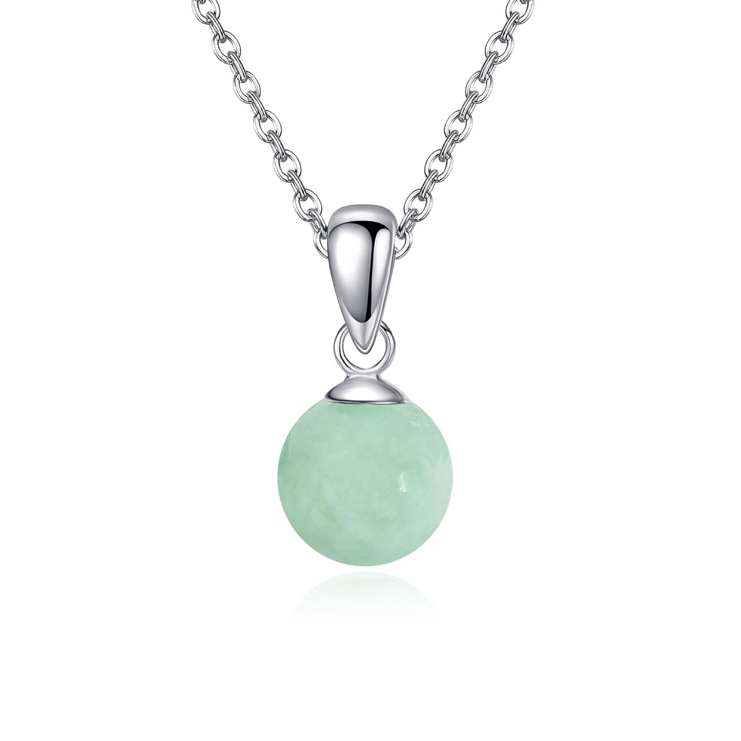 Sterling Silver Genuine Larimar Necklace – 8 mm Round Pendant