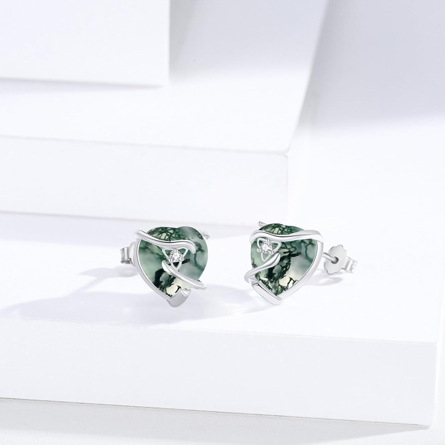 Pink Heart Stud Earrings With Zircon Center