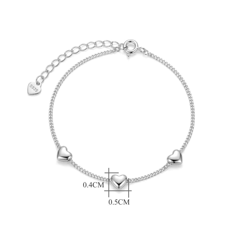 Sterling Silver Three Puffy Heart Bracelet
