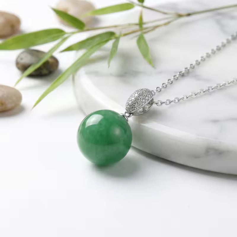 Elegant Green Jade Sphere Pendant Necklace