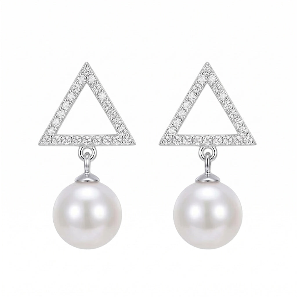 Elegant Triangle CZ Pearl Drop Earrings