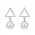 Elegant Triangle CZ Pearl Drop Earrings