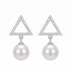 Elegant Triangle CZ Pearl Drop Earrings