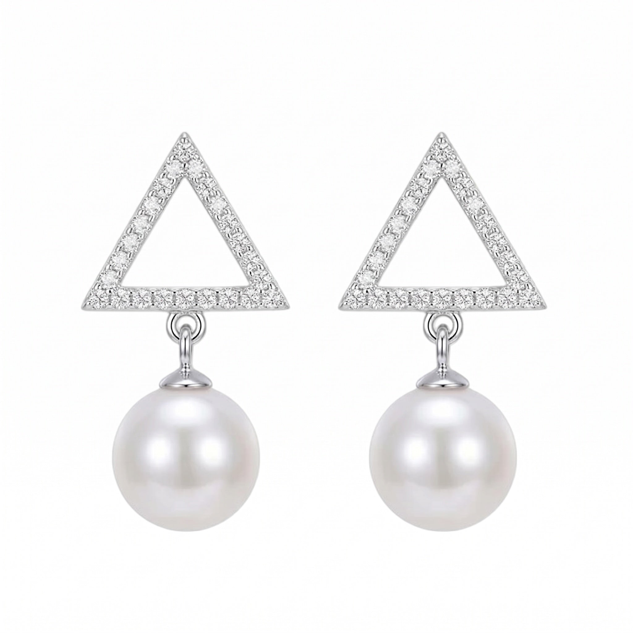 Elegant Triangle CZ Pearl Drop Earrings