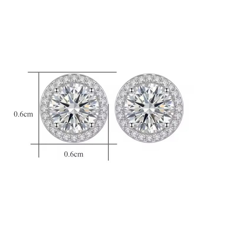 Sterling Silver Round Moissanite Halo Stud Earrings