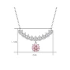 Sterling Silver Pink Moissanite Curved Pendant Necklace – Pave Collar Design