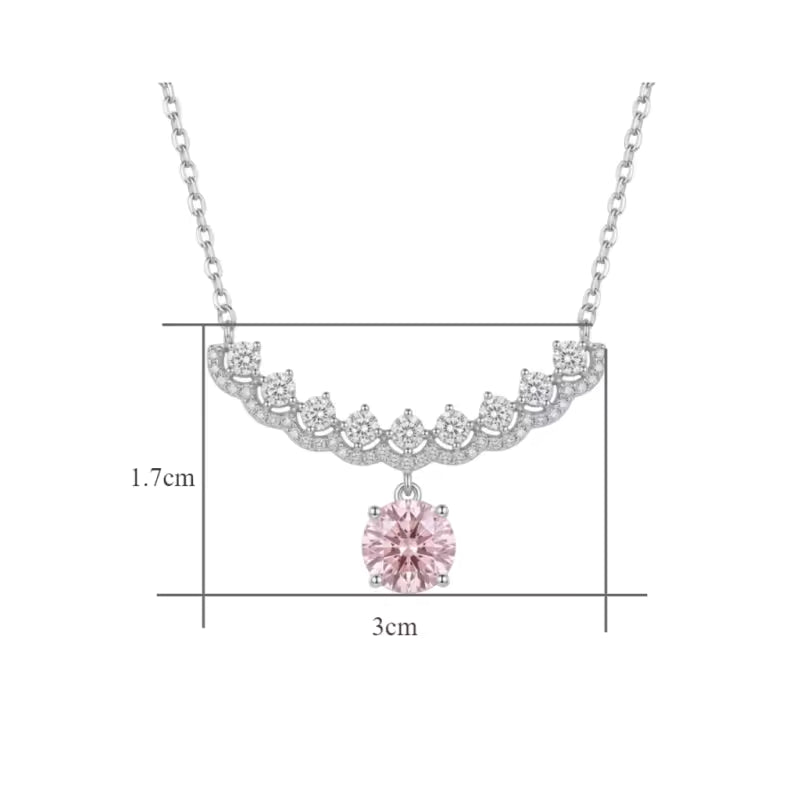 Sterling Silver Pink Moissanite Curved Pendant Necklace – Pave Collar Design