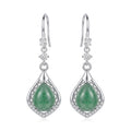 Green Jade Teardrop Drop Earrings with Filigree Detail – Silver-Tone Hook Earrings