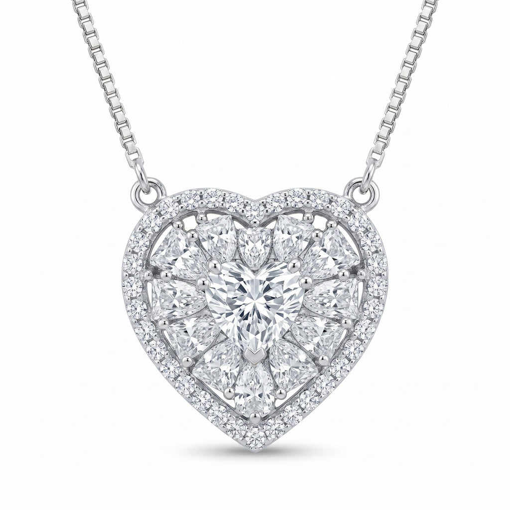 Sterling Silver Heart Moissanite Pendant Necklace