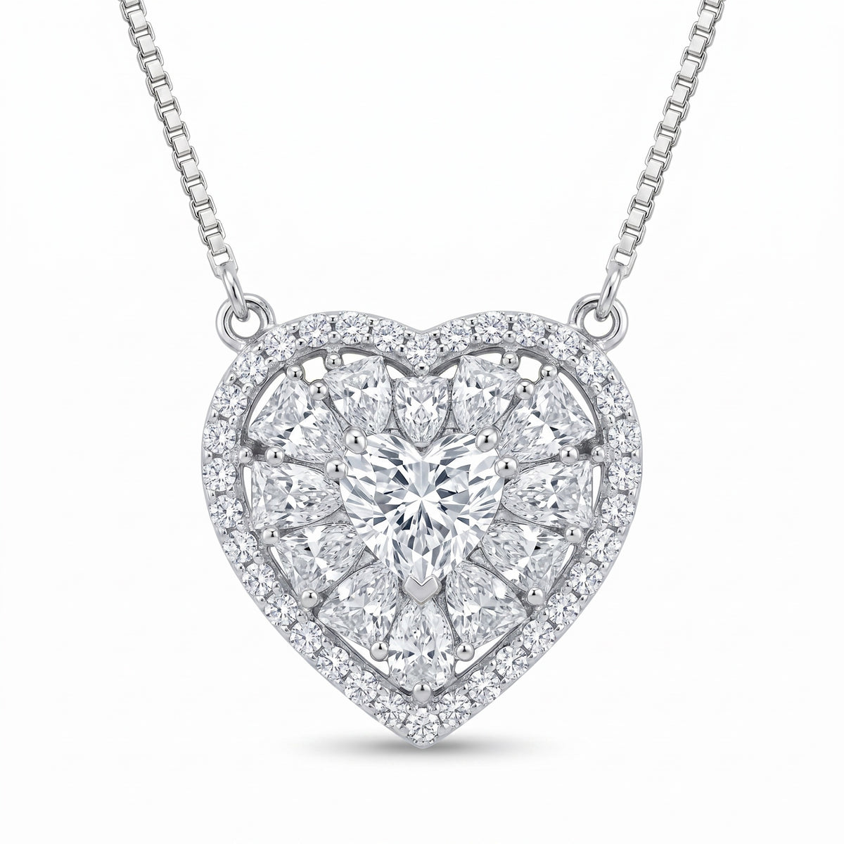 Sterling Silver Heart Moissanite Pendant Necklace