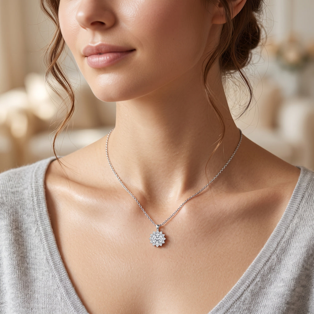 Sterling Silver Moissanite Snowflake Pendant Necklace