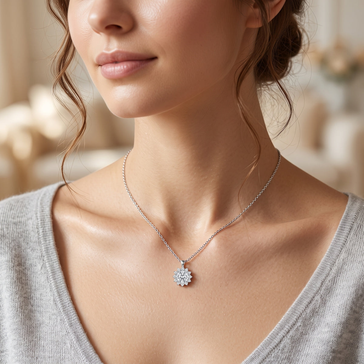 Sterling Silver Moissanite Snowflake Pendant Necklace