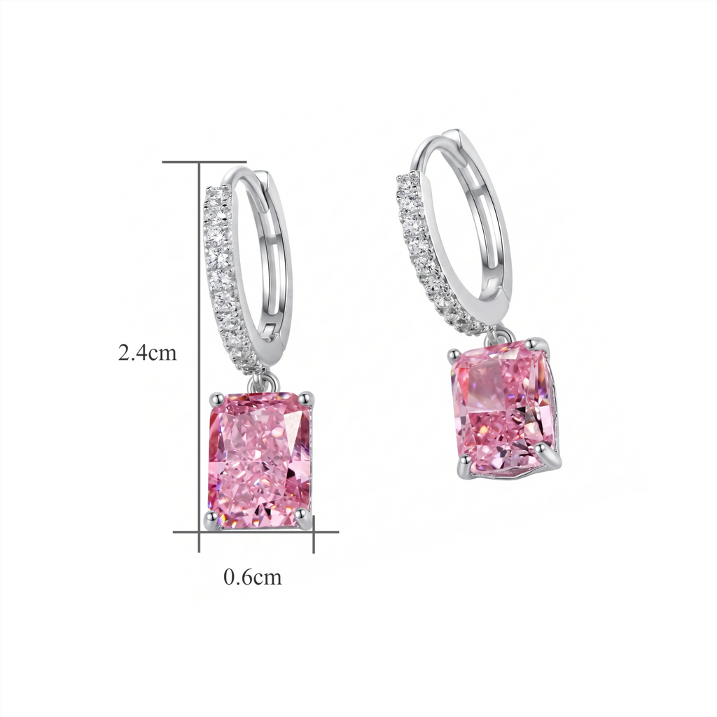 Sterling Silver Emerald-Cut Cubic Zirconia Drop Huggie Earrings