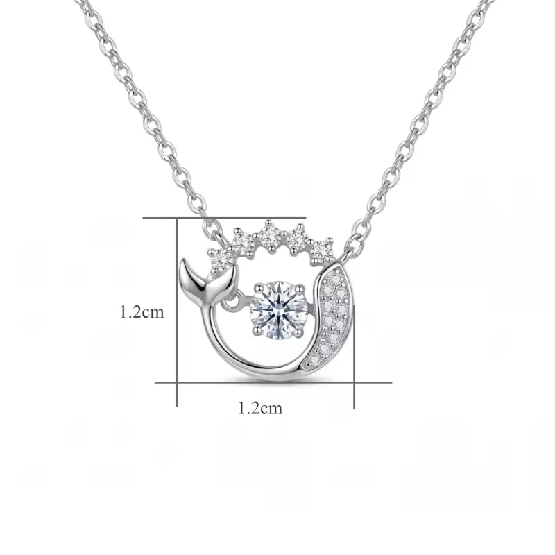 Sterling Silver Mermaid Tail Moissanite Pendant Necklace