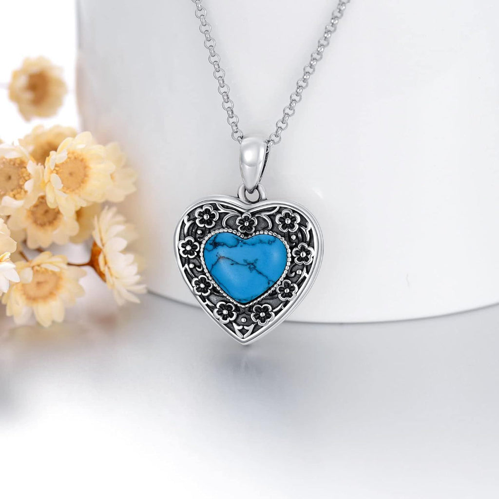 Turquoise Stone Heart Locket Necklace