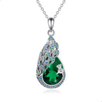 Sterling Silver Peacock Green Crystal Pendant Necklace