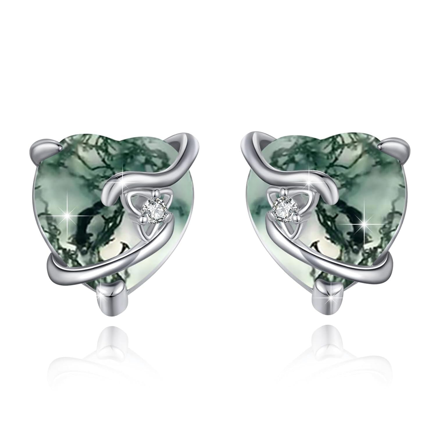 Sterling Silver Pink Cat Eye Heart Stud Earrings – 10 mm