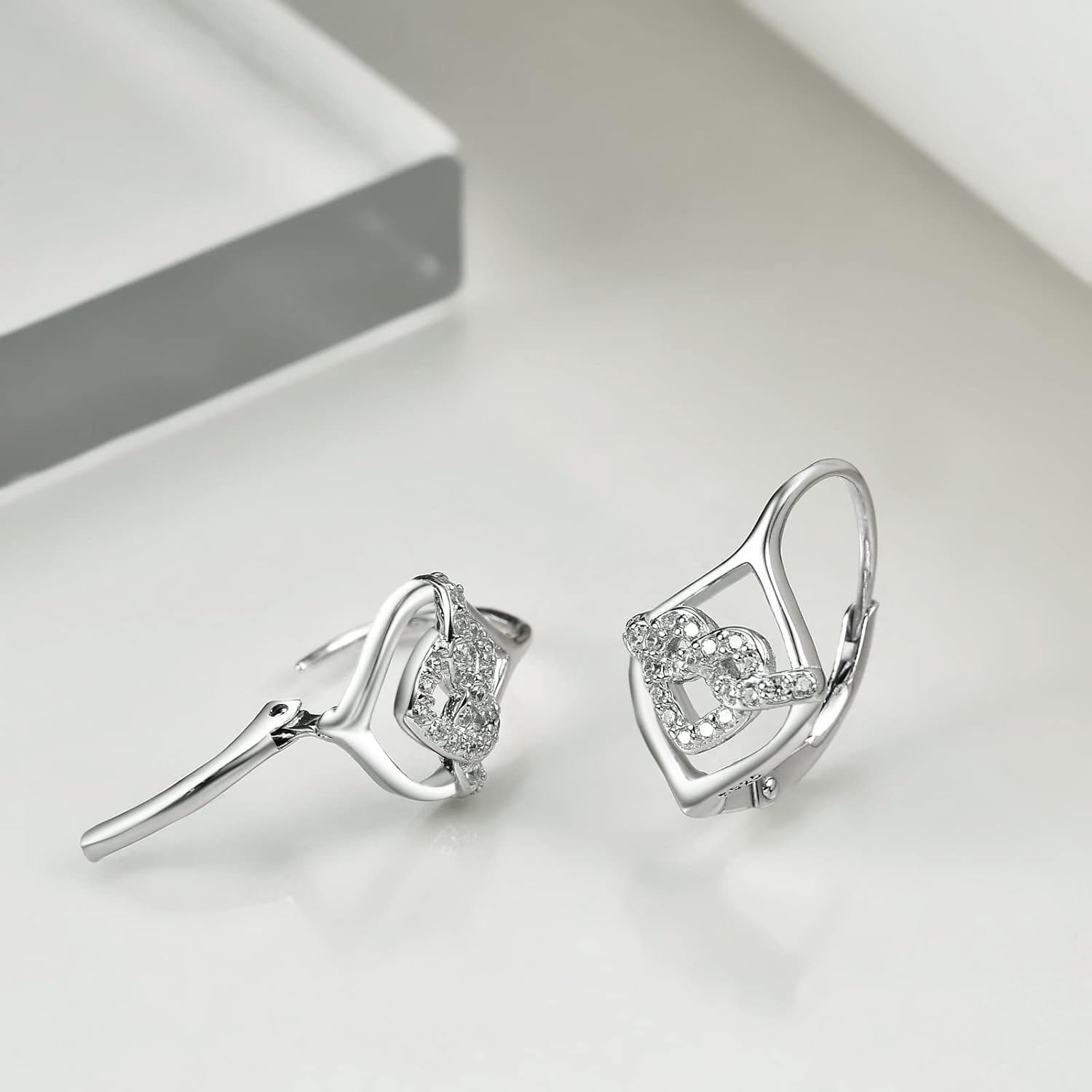 Sterling Silver Heart Knot Leverback Earrings – Sparkling Love Design