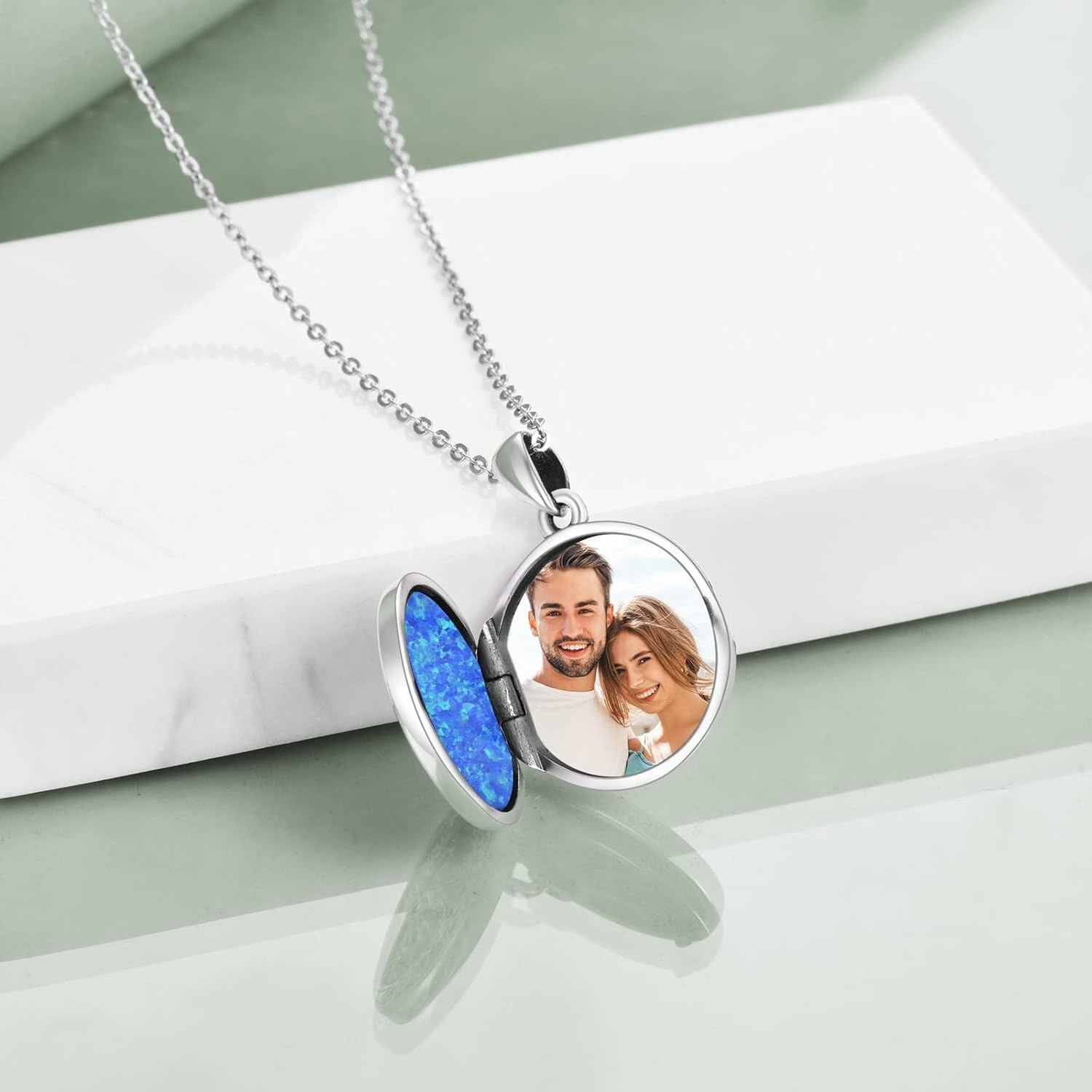 Tree of Life Locket Necklace with Blue Opal Inlay