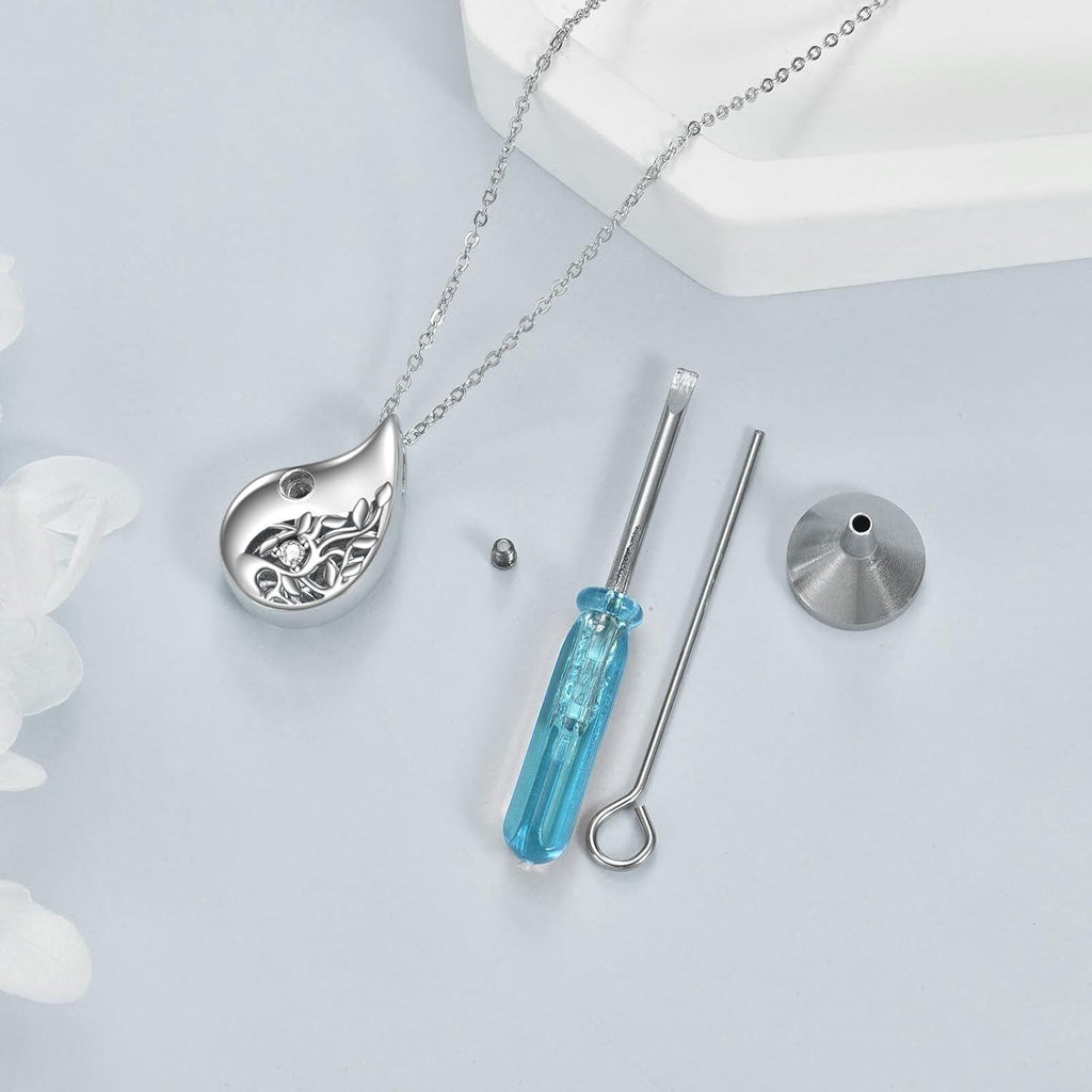 Teardrop Cremation Urn Pendant Necklace for Ashes Memorial