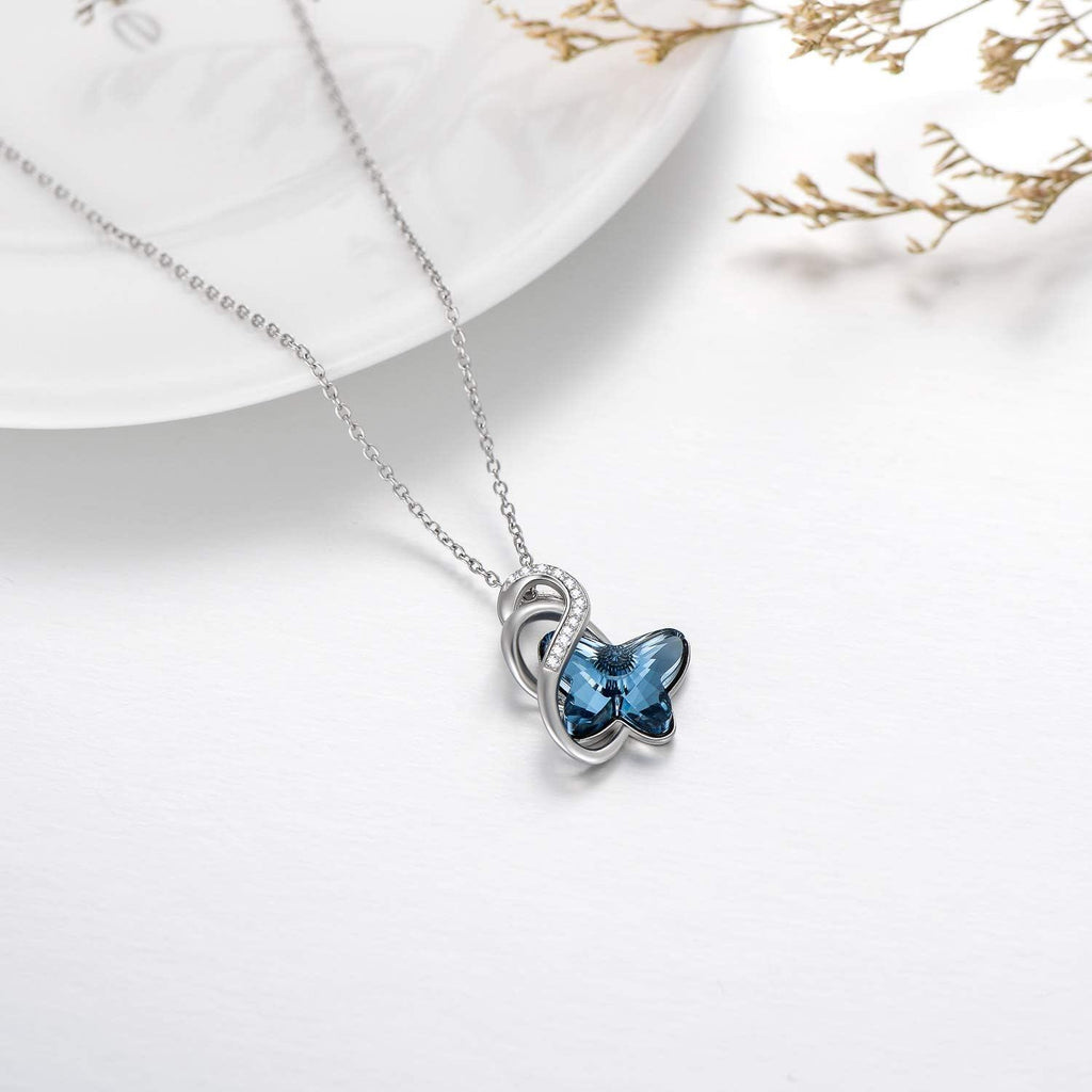 Infinity Blue Butterfly Pendant Necklace