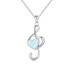 Music Note Pendant Necklace with Heart-Shaped Opal