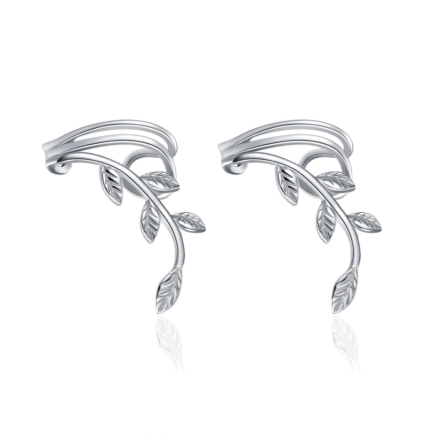 Sterling Silver Leaf Ear Climbers for Women – Nature-Inspired Earrings