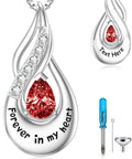 Teardrop Memorial Urn Necklace Pendant with Red Stone for Ashes