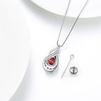 Teardrop Memorial Urn Necklace Pendant with Red Stone for Ashes