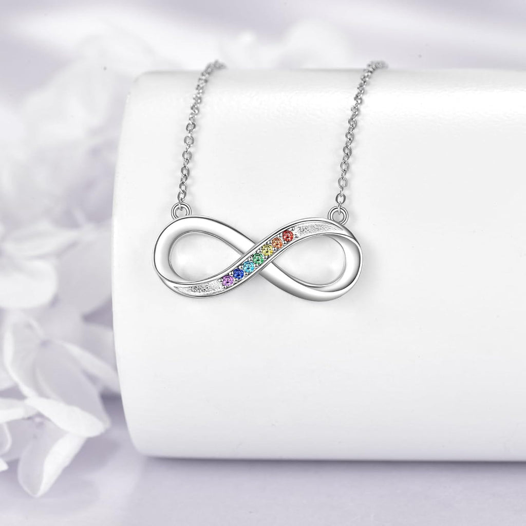 Sterling Silver Chakra Infinity Necklace – Seven-Colour Gemstone Pendant