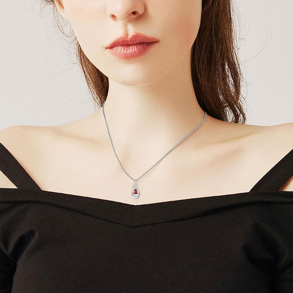 Teardrop Memorial Urn Necklace Pendant with Red Stone for Ashes