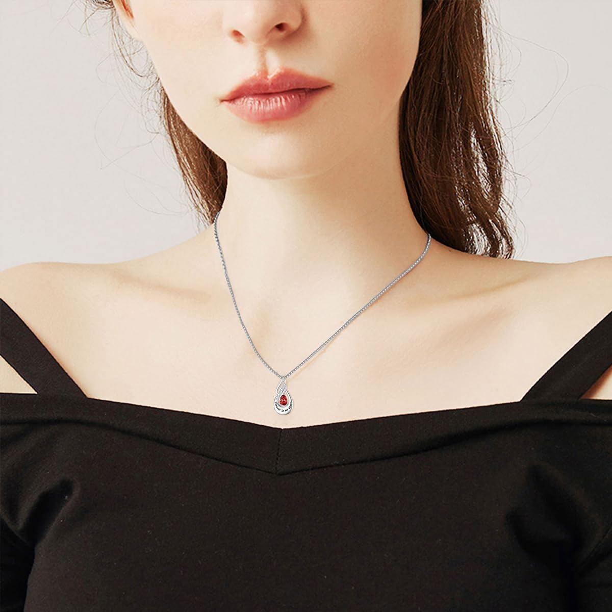 Teardrop Memorial Urn Necklace Pendant with Red Stone for Ashes