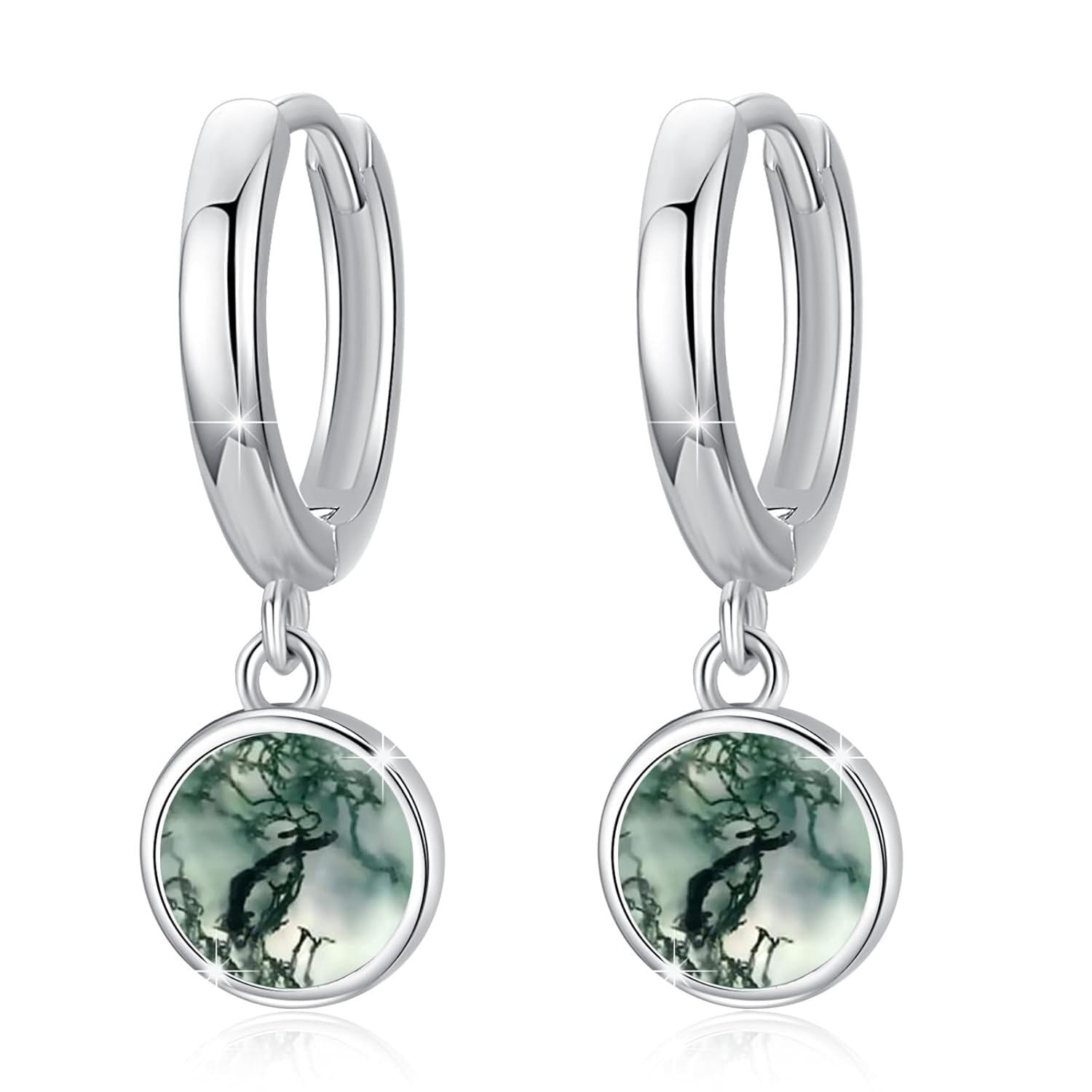 Green Tree Charm Hoop Earrings