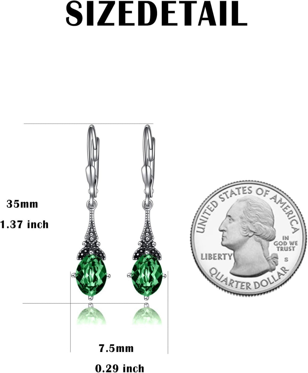 Sterling Silver Green Crystal Vintage Drop Earrings