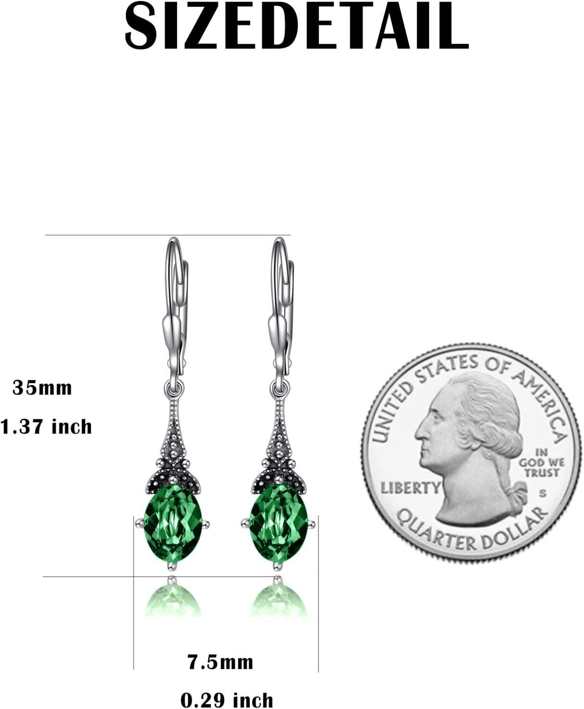 Sterling Silver Green Crystal Vintage Drop Earrings